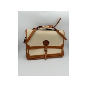 Dooney & Bourke Vintage All Weather Leather Briefcase Messenger Bag Cream Tan